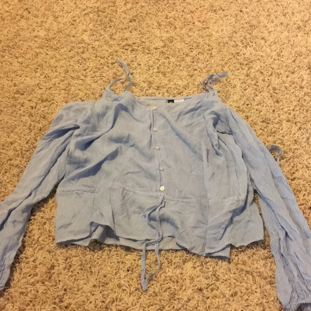 Blue and white striped blouse